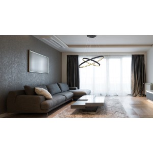 Moderna lampada a sospensione a LED nera Ralph, Ø 51 cm, in soggiorno. Lampada a sospensione di design con due anelli.