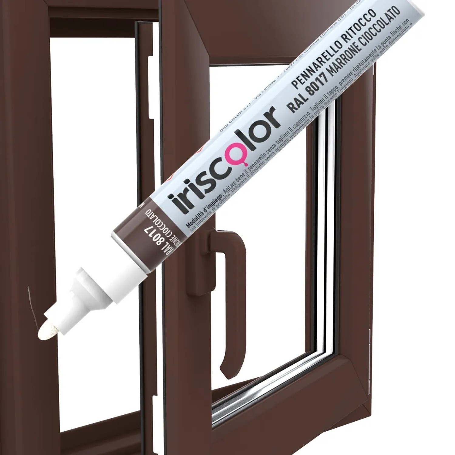 Pennarello ritocco Iriscolor marrone cioccolato per riparare danni alla vernice.