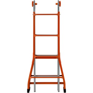 Scala edile arancione t.b.t. con tre gradini per lavori di costruzione.