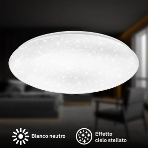 Plafoniera LED Brilo rotonda bianca con effetto cielo stellato, Ø 48,5 cm. Moderna lampada da soffitto con luce bianca neutra.