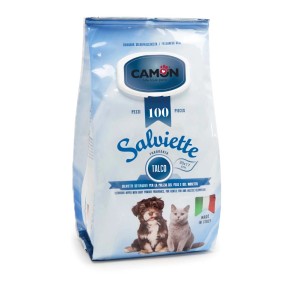 Confezione di salviette per cani e gatti Camon, profumo Talco, 100 pezzi.