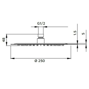 Disegno tecnico: soffione doccia t.b.t., dimensioni e connessioni per accessori doccia.