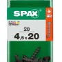 Viti universali Spax, 4,5x20 mm, zincate, nere, 20 pezzi in contenitore di plastica trasparente.