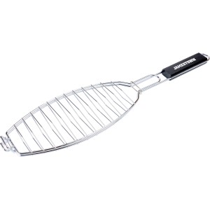 Pinza per barbecue Jamestown per pesce e verdure, in metallo cromato con manico nero.