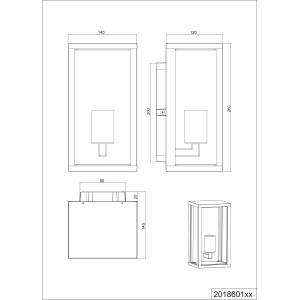 Disegno tecnico della lampada da parete per esterni Trio Garonne antracite con dimensioni.