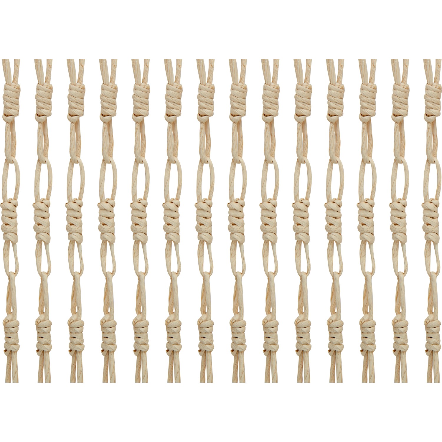 Tenda decorativa per porta in corda beige intrecciata.