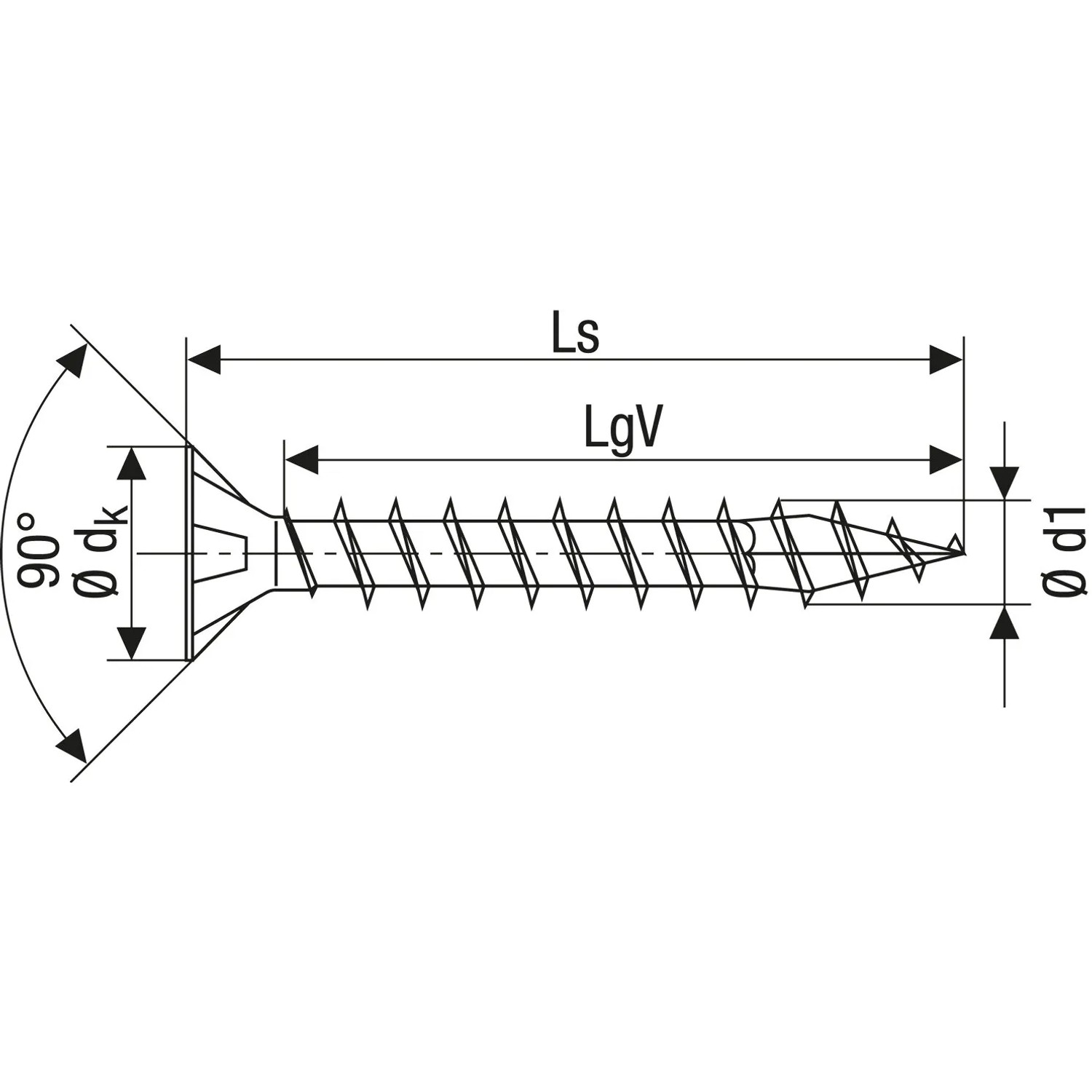 Disegno tecnico di una vite universale Spax 4x25 mm con testa svasata e azionamento T-Star plus.