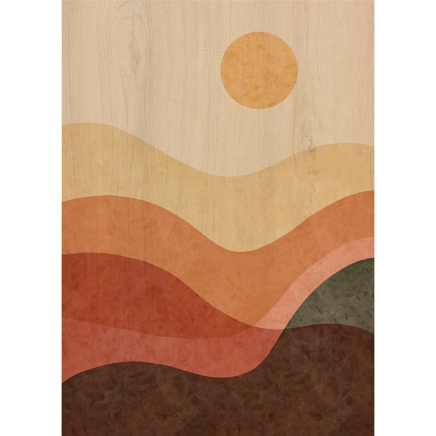 Quadro Quadri con paesaggio montano astratto in colori caldi e sole.