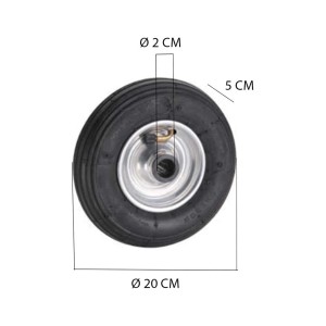 Ruota per carrello di trasporto, Ø 20cm, con pneumatico e cerchio.