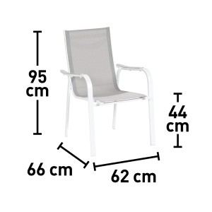 Sedia da giardino OBI Princeton, impilabile, alluminio/tessuto grigio chiaro, con dimensioni.