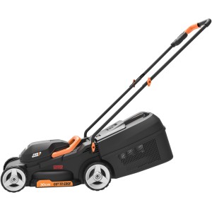Tagliaerba Worx WG730E, larghezza taglio 30 cm, rasaerba elettrico a batteria per piccoli giardini.