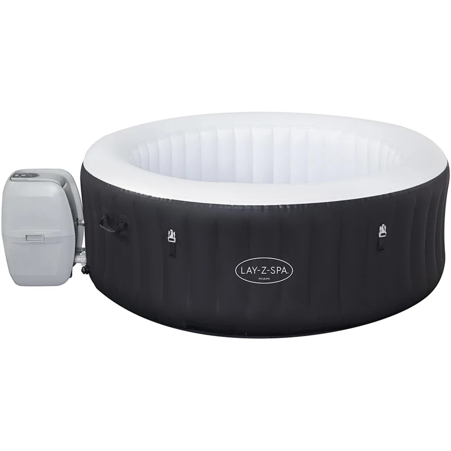 Bestway Lay-Z-Spa Miami AirJet, vasca idromassaggio gonfiabile rotonda nera con pompa.