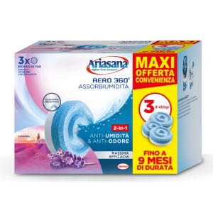 Ricariche Ariasana Aero 360°, confezione da 3, per deumidificatori. Combatte umidità e odori.