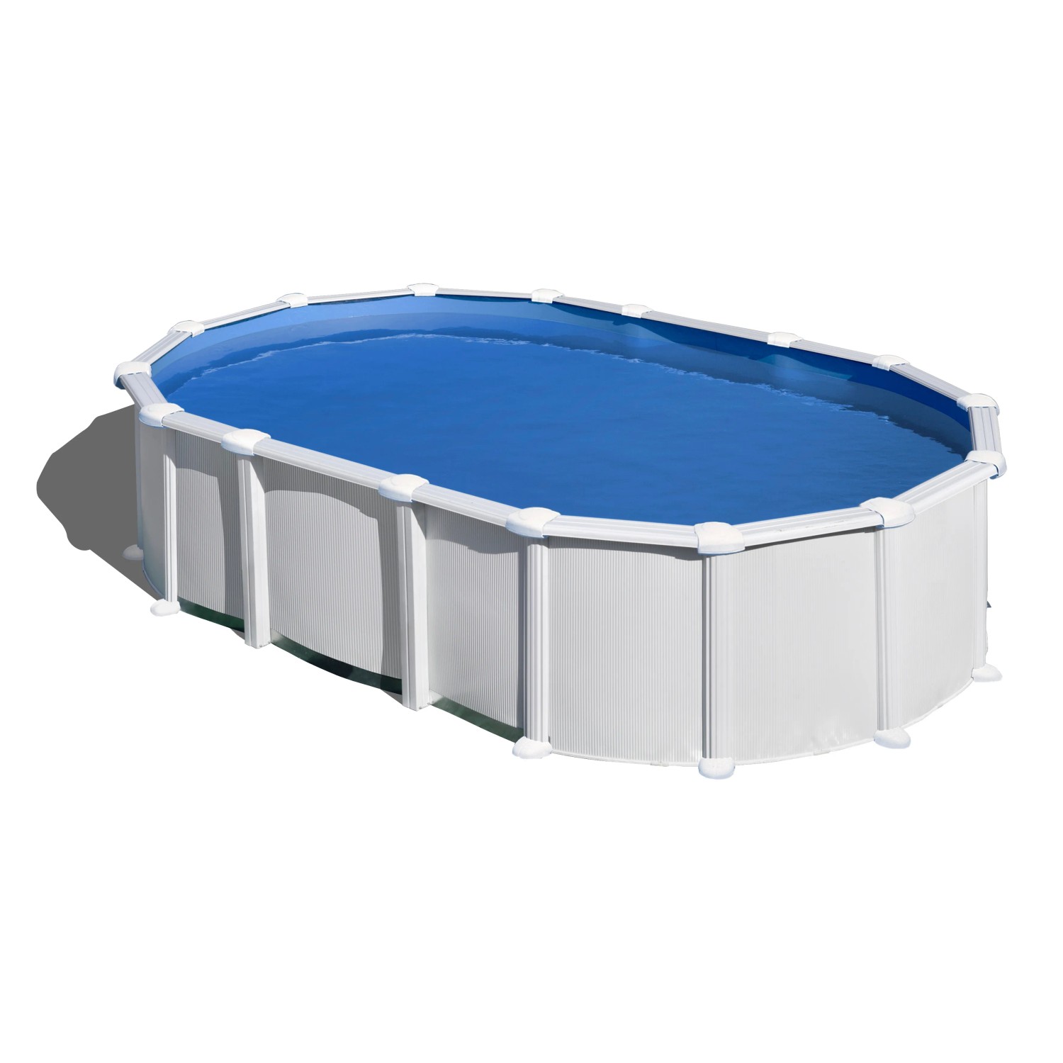 Piscina Gre Haiti in acciaio bianco, forma ovale, con liner blu. Set piscina completo per il giardino.