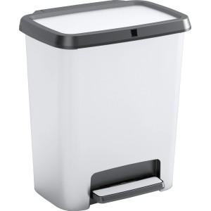 Cestino a pedale Compatta Style 25 l bianco con coperchio e pedale grigi.