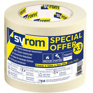 Nastro adesivo Syrom, set da 3, 24mm x 50m, per pittura interni.