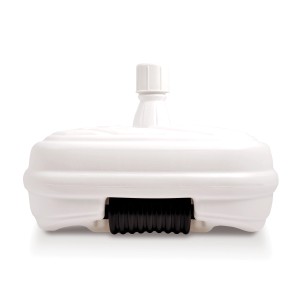 Base per ombrellone t.b.t. bianca in plastica con ruote per un facile trasporto.