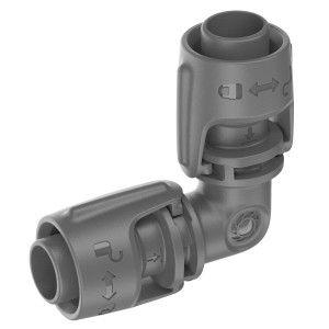 Raccordo a gomito grigio t.b.t. per irrigazione interrata.
