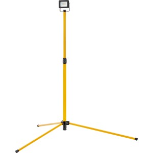 Faro da lavoro a LED con treppiede giallo, regolabile in altezza, per interni ed esterni.