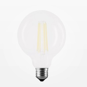 Lampadina LED E27 trasparente con design a globo.