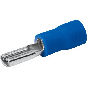 Connettore piatto blu, Ø 2,5 mm, per connessioni cavi senza saldatura, in ottone/stagno.