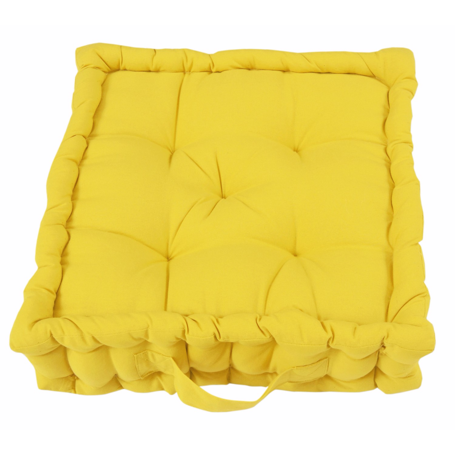 Cuscino Da Pavimento Rotondo Con Motivo Mandala - 80 Cm, Giallo - Federa In Cotone Stampata A Mano Dall'India - Ideale Per Arredamento, Spiaggia, Picnic