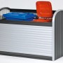 Biohort StoreMax 160 box da giardino in grigio scuro metallizzato con due bidoni.