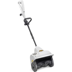 Spazzaneve elettrico t.b.t. bianco per la manutenzione invernale del giardino.