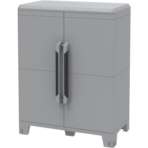 Armadio da balcone t.b.t. grigio con due ante e maniglie.