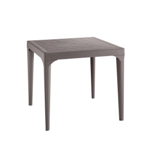 Tavolo da giardino quadrato grigio per esterni.