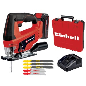 Set seghetto alternativo a batteria con accessori, caricabatterie e valigetta.