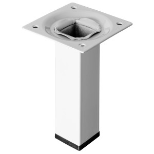 Gamba per tavolo Hettich bianca, quadrata, 25x25x100 mm, con piastra di montaggio. Gamba per mobili da interno.
