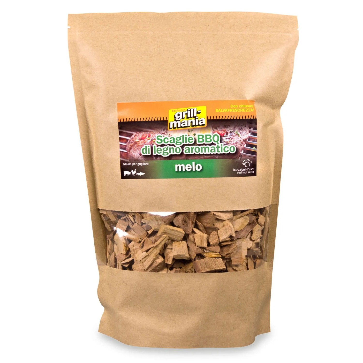 Grillmania BBQ legno affumicato melo, in sacchetto. Per un fumo aromatico durante la grigliatura.