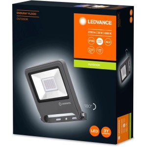 Faro LED da esterno Ledvance Endura Flood, 30W, grigio scuro, 4000K. Design compatto, ideale per facciate e garage.