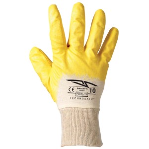 Guanto da lavoro giallo t.b.t. con polsino in maglia e rivestimento sul palmo.