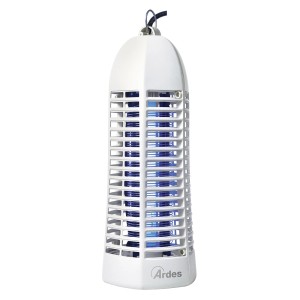 Elettroinsetticida bianco con luce UV contro zanzare e insetti.