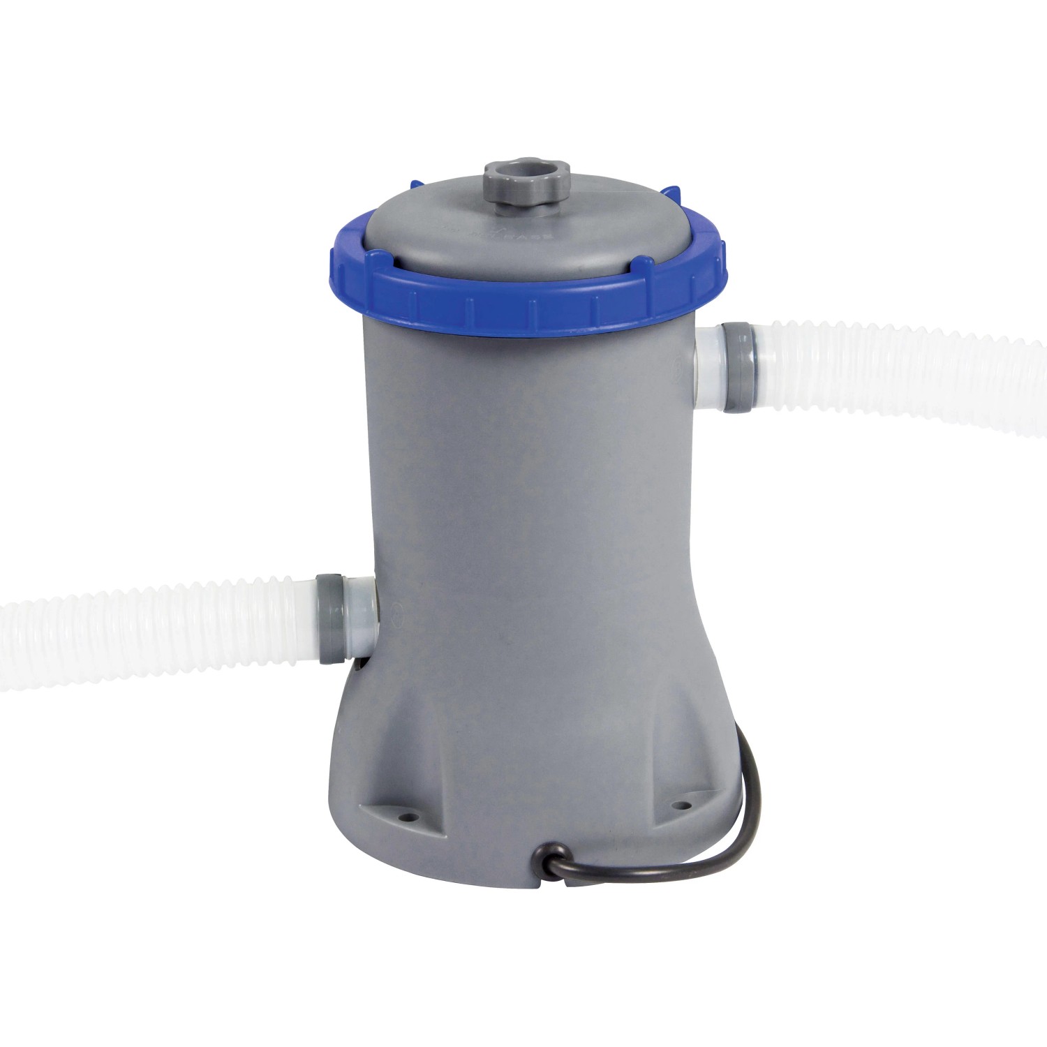 Sistema di filtro a cartuccia t.b.t. grigio con dettagli blu per piscine.