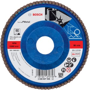 Disco lamellare Bosch Best for Metal, 115mm, grana 60. Per smerigliare e lucidare il metallo.