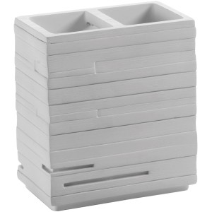 Portaspazzolini t.b.t. bianco con due scomparti e struttura a scanalature orizzontali.