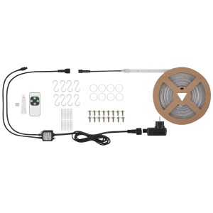 Set strisce LED t.b.t. con nastro LED su bobina, telecomando, viti e accessori.