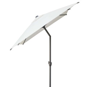 Ombrellone a braccio t.b.t. con telo chiaro e struttura grigia.