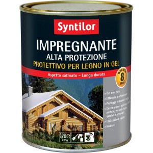 Barattolo scuro di impregnante per legno Syntilor.