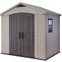Casetta da giardino in plastica Keter, 4,42 m², beige con doppia porta e finestra. Rimessa da giardino.