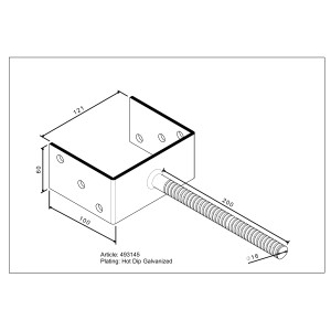 Supporto per montante a U, 121 mm, da cementare con tassello scanalato, zincato a caldo.