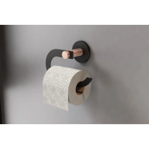 Porta carta igienica nero con dettagli color rame.