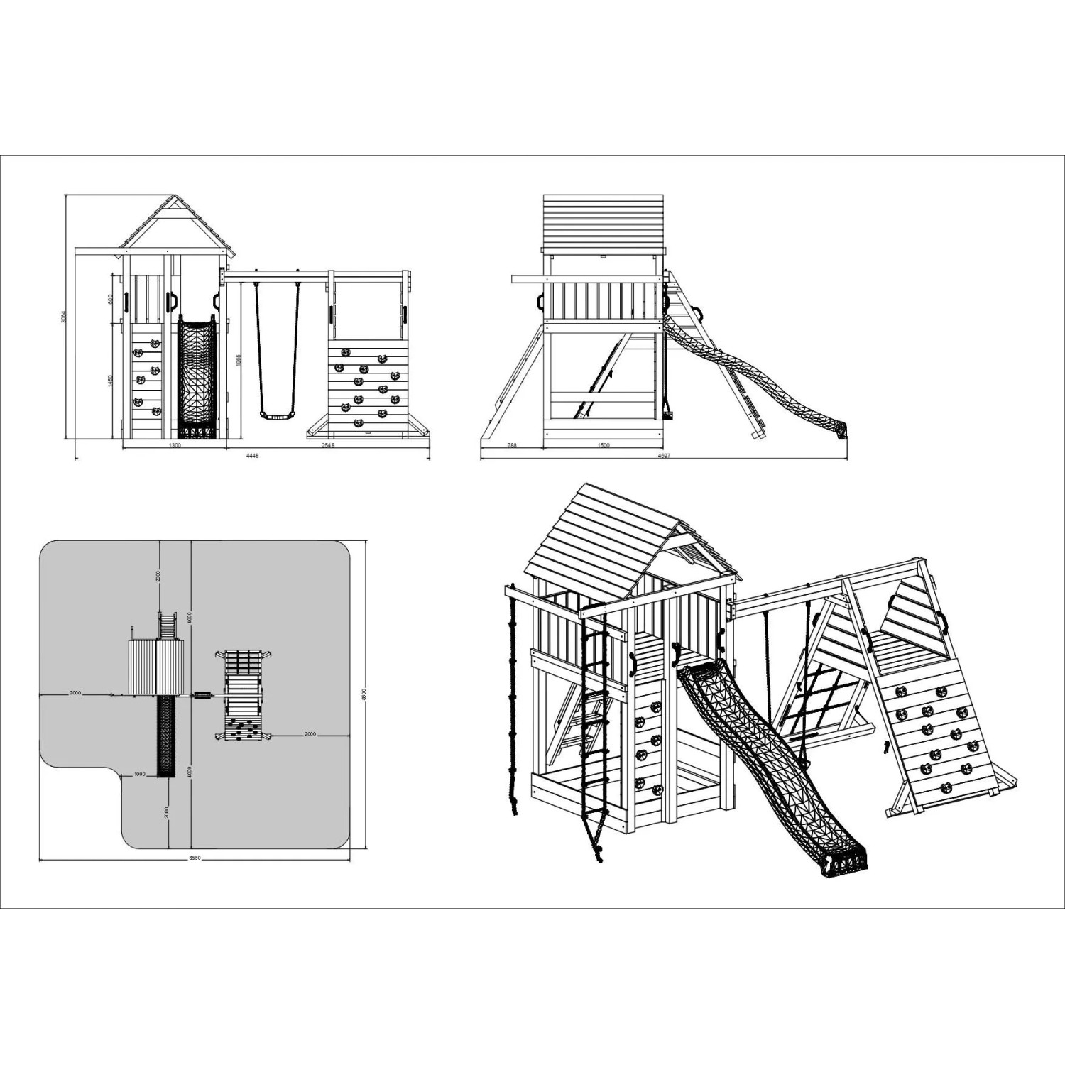Gioco da giardino Fortress con scivolo e altalena 560x445xh305 cm_6