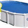 Piscina ovale Gre Haiti in acciaio bianco, 610x375x132 cm, con liner blu.