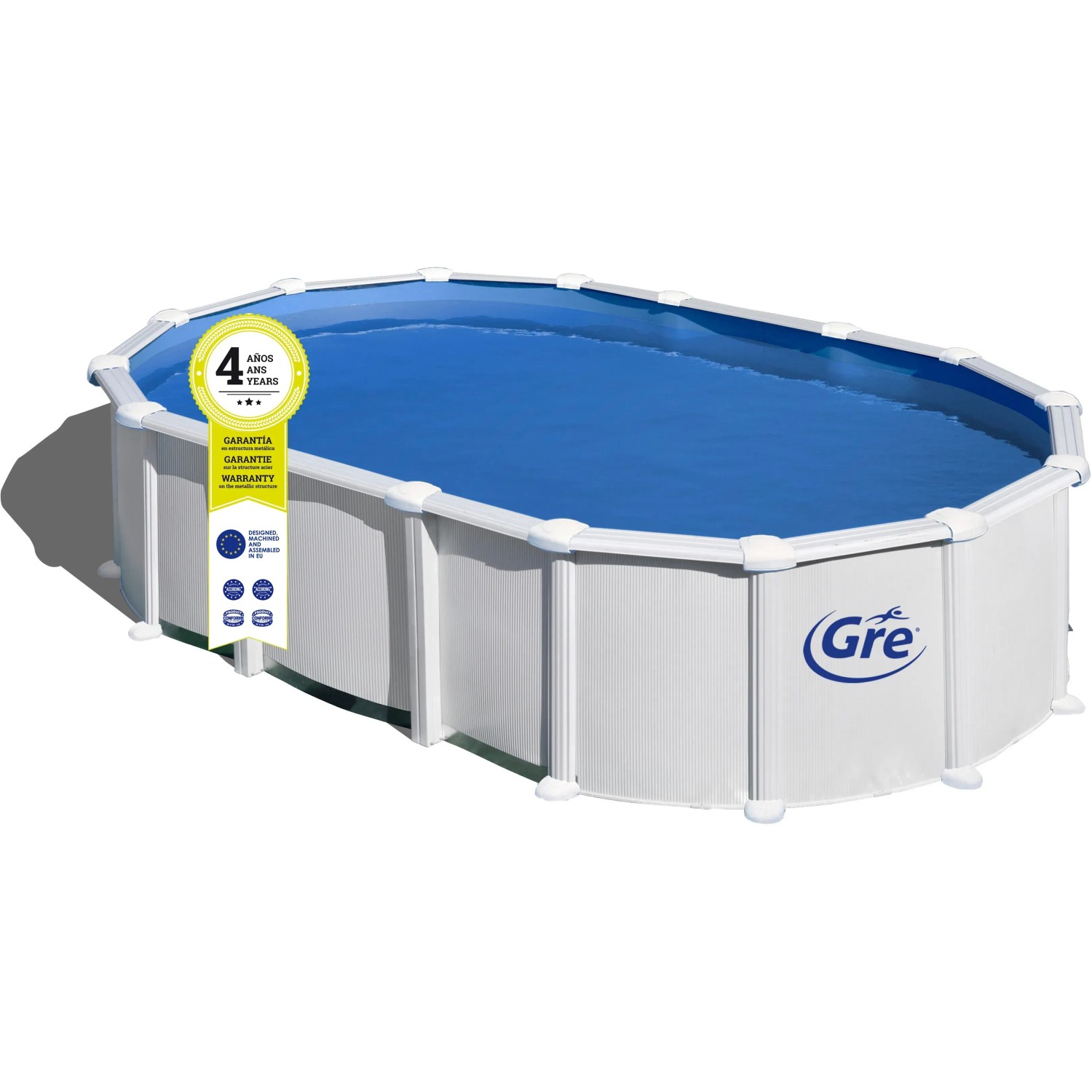 Piscina ovale Gre Haiti in acciaio bianco, 610x375x132 cm, con liner blu.