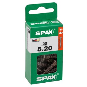 Viti universali Spax, 5x20 mm, zincate, nere, 20 pezzi in scatola verde.