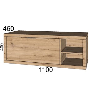 Mobile bagno color legno con cassetto e ripiani per il bagno.